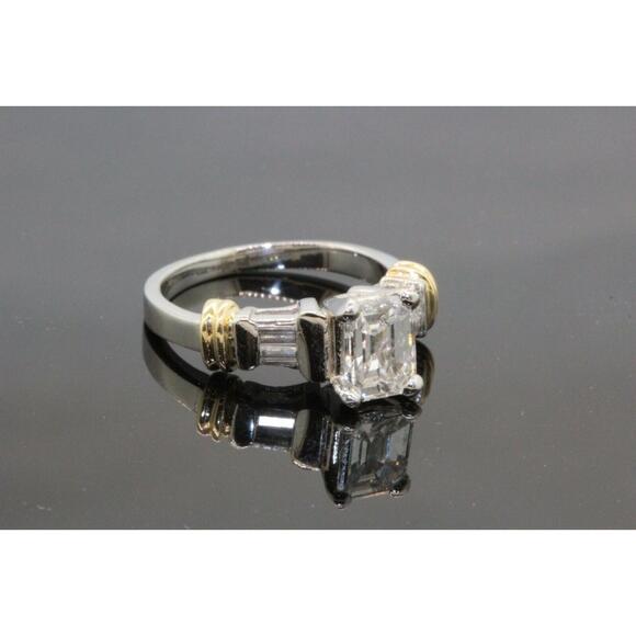 Estate Platinum Emerald Diamond Engagement Ring 1.25 TCW Dis - Picture 3 of 6